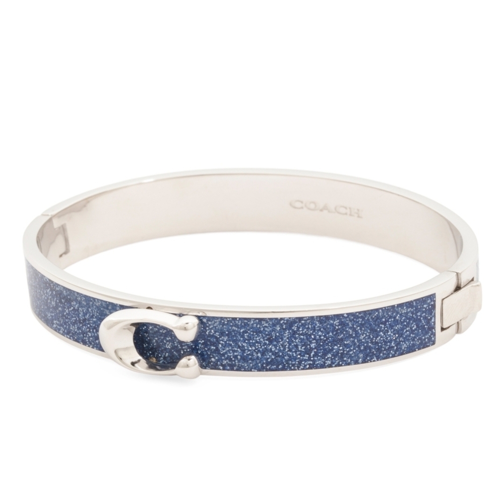 Coach Signature C Buckle Hinged Bangle Bracelet Silver & Blue Sparkle